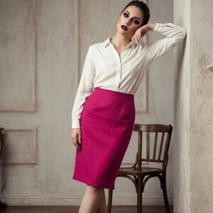 Fiori‎ Wool Blend Pencil Skirt Womens 8 26"W Pink Pockets Career Classic Vintage